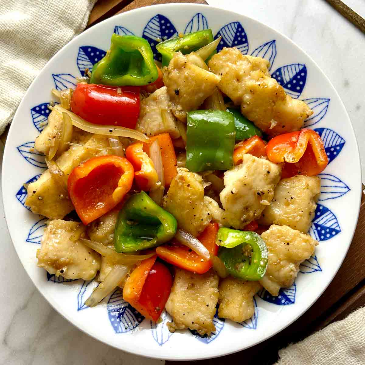 Stir-Fry Basa Fillet Fish in Black Pepper Sauce